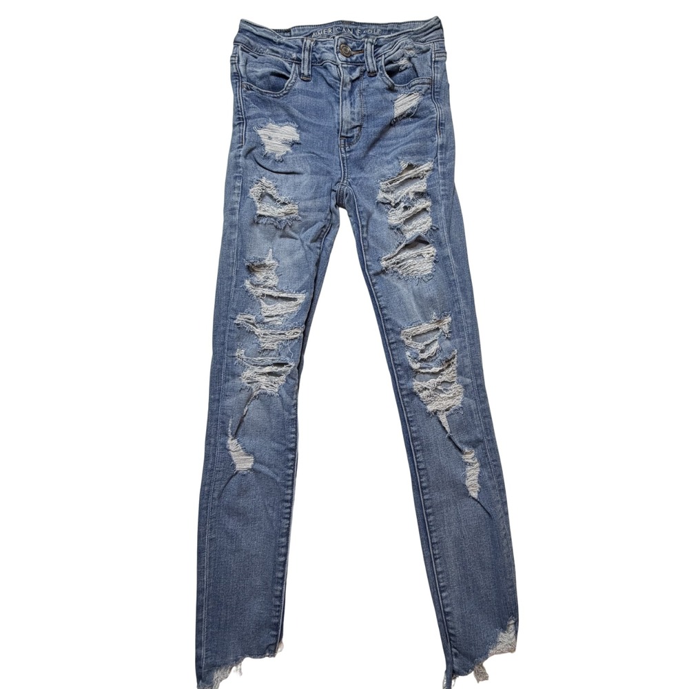 Size 2R American Eagle Distressed Next Level Stretch Hi-Rise Raw Hem Jeggings